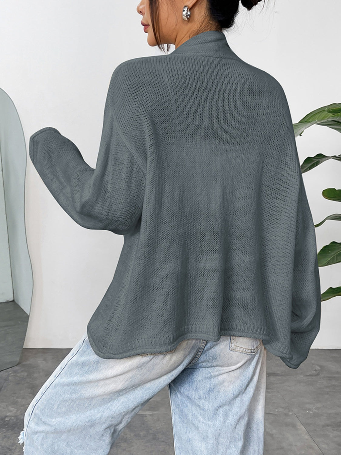 Blue Zone Planet | Open Front Dropped Shoulder Cardigan-TOPS / DRESSES-[Adult]-[Female]-Dark Gray-S-2022 Online Blue Zone Planet