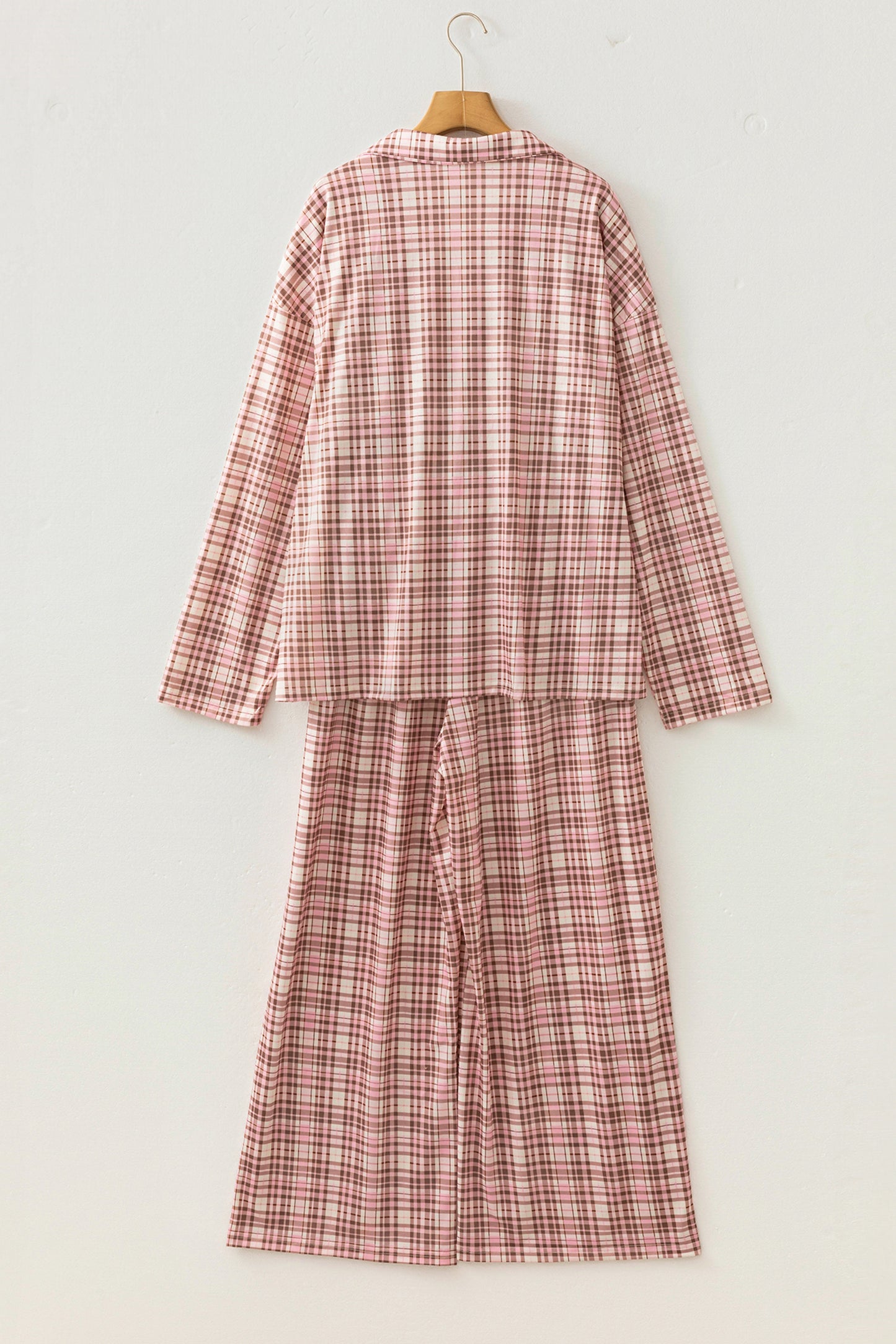 Pink Plaid Patch Pockets Long Sleeve Lounge Set-Loungewear & Sleepwear/Loungewear-[Adult]-[Female]-2022 Online Blue Zone Planet