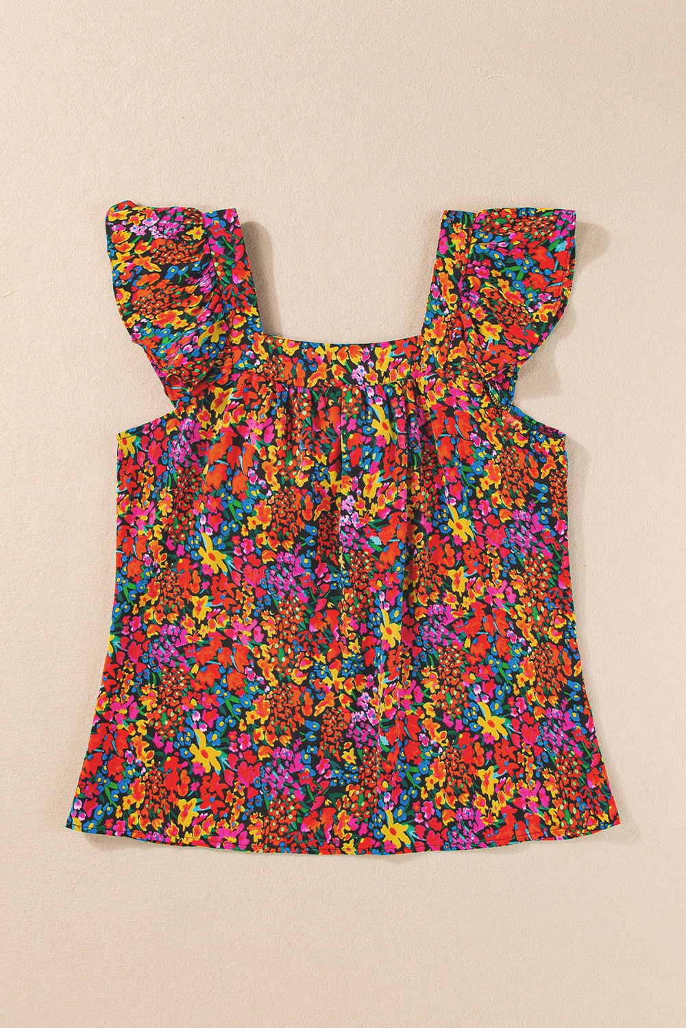 Blue Zone Planet |  Multicolour Floral Print Cap Sleeve Square Neck Back Knot Blouse Blue Zone Planet