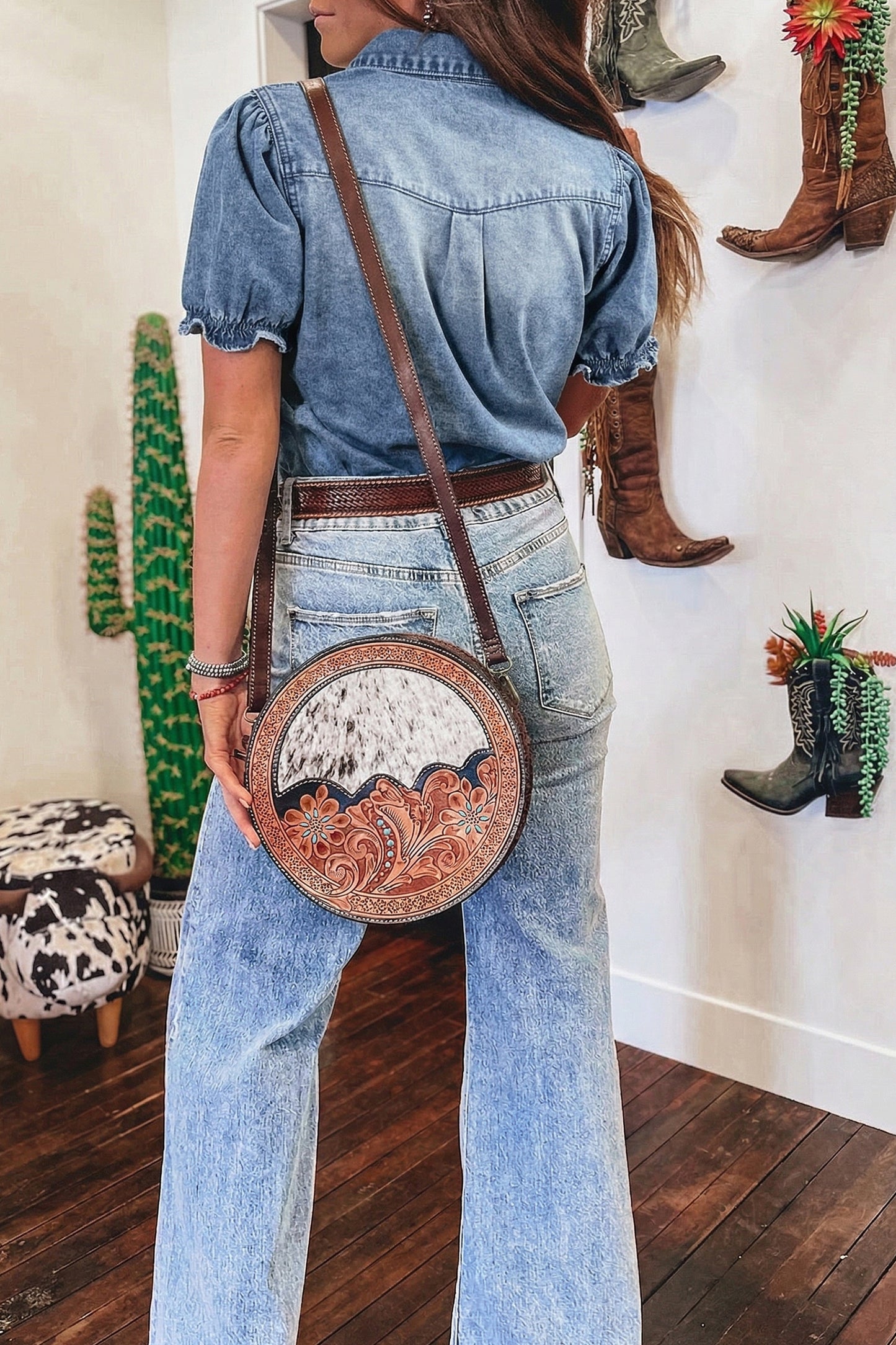 Beau Blue Frilled Short Sleeve Snap Button Denim Shirt-Tops/Blouses & Shirts-[Adult]-[Female]-2022 Online Blue Zone Planet