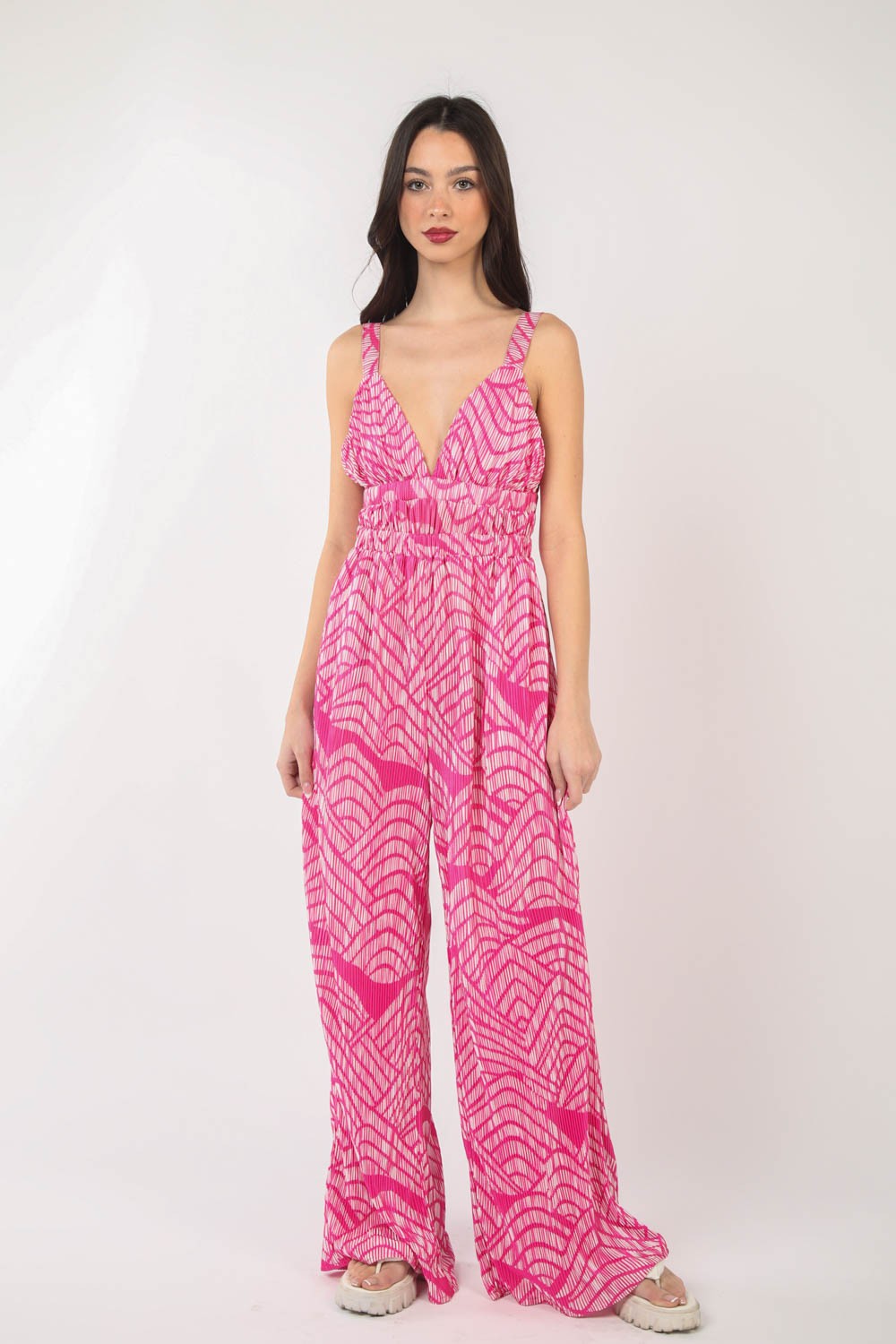 Blue Zone Planet | VERY J Printed Pleated Sleeveless Wide Leg Jumpsuit-TOPS / DRESSES-[Adult]-[Female]-2022 Online Blue Zone Planet