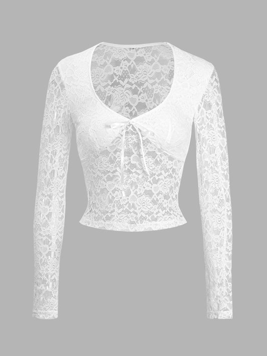 Blue Zone Planet | Devine Scoop Neck Long Sleeve Lace Top-TOPS / DRESSES-[Adult]-[Female]-White-S-2022 Online Blue Zone Planet