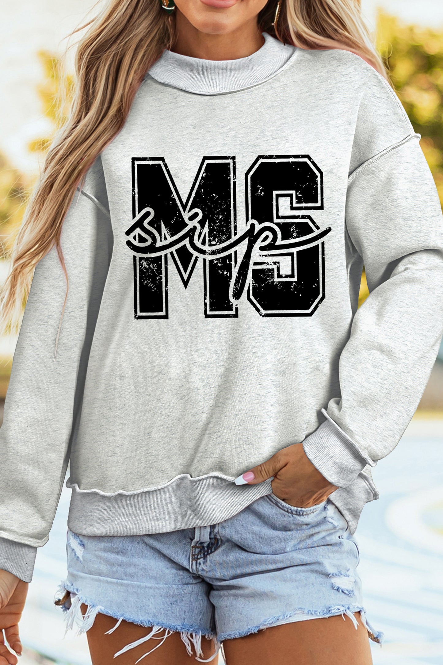 Light Grey MS MISSISSIPPI Double Side Printed Mock Neck Reversible Sweatshirt-Graphic/Graphic Sweatshirts-[Adult]-[Female]-2022 Online Blue Zone Planet