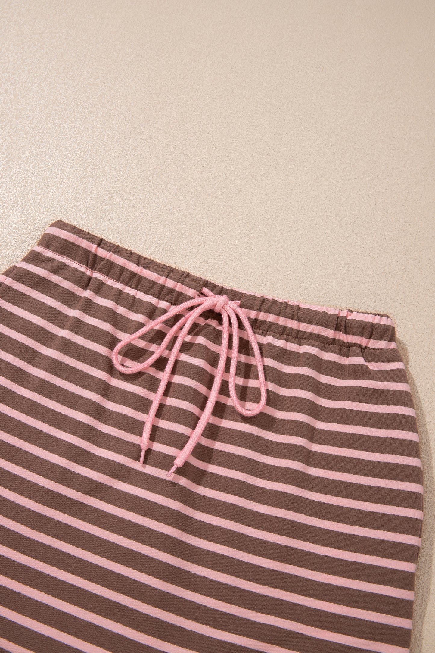 Brown Stripe Striped Drawstring Waist Long Sleeve Top Mini Skort Set-Two Piece Sets/Two Piece Dresses-[Adult]-[Female]-2022 Online Blue Zone Planet