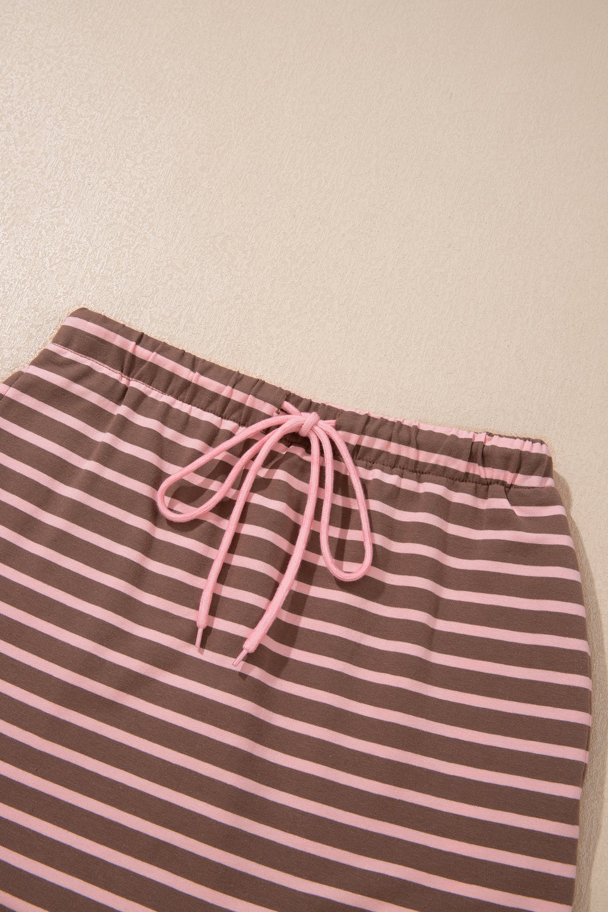 Brown Stripe Striped Drawstring Waist Long Sleeve Top Mini Skort Set-Two Piece Sets/Two Piece Dresses-[Adult]-[Female]-2022 Online Blue Zone Planet