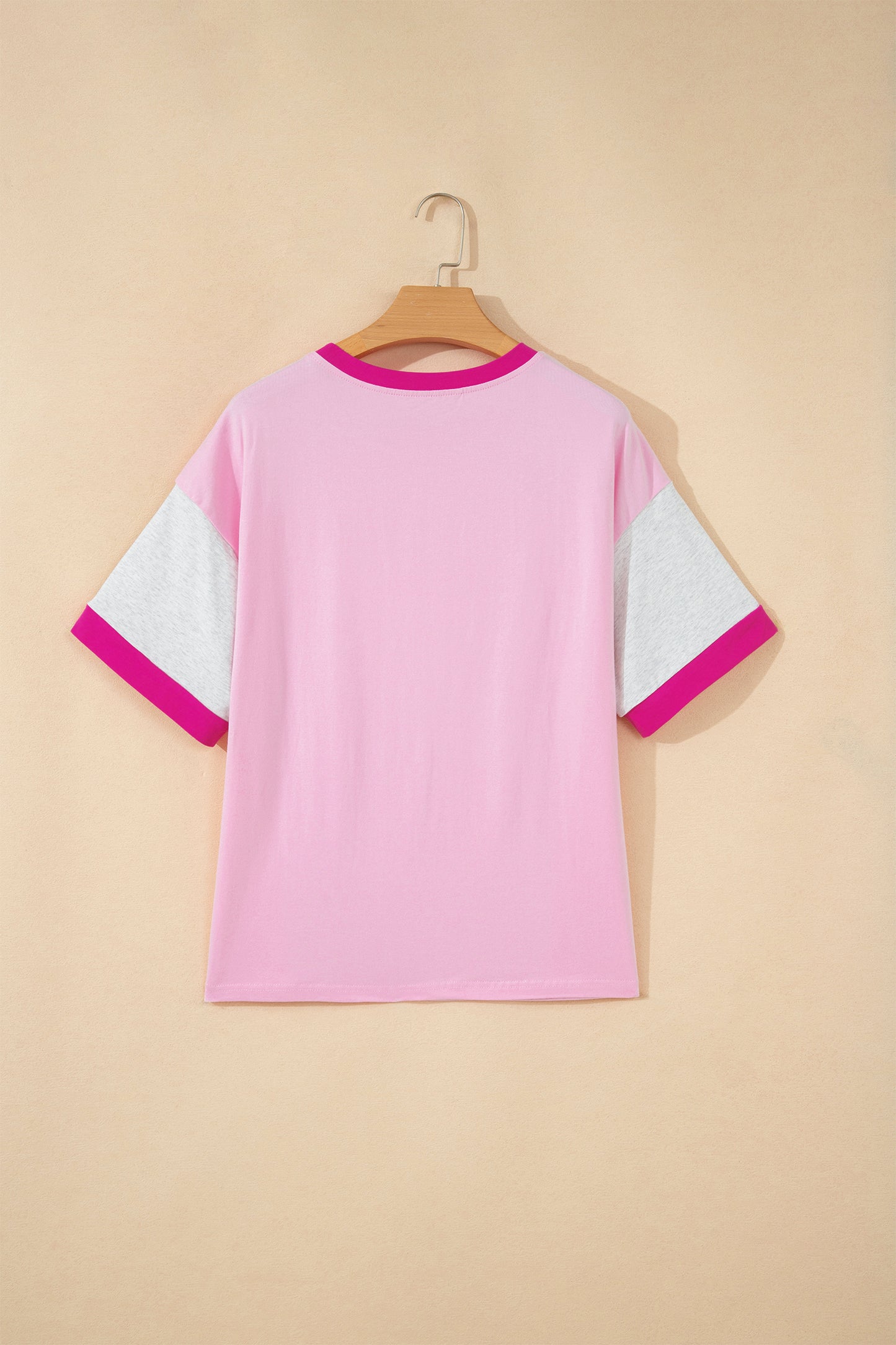 Gossamer Pink Embroidered Bow Detail Color Block Loose Tee-Tops/Tops & Tees-[Adult]-[Female]-2022 Online Blue Zone Planet