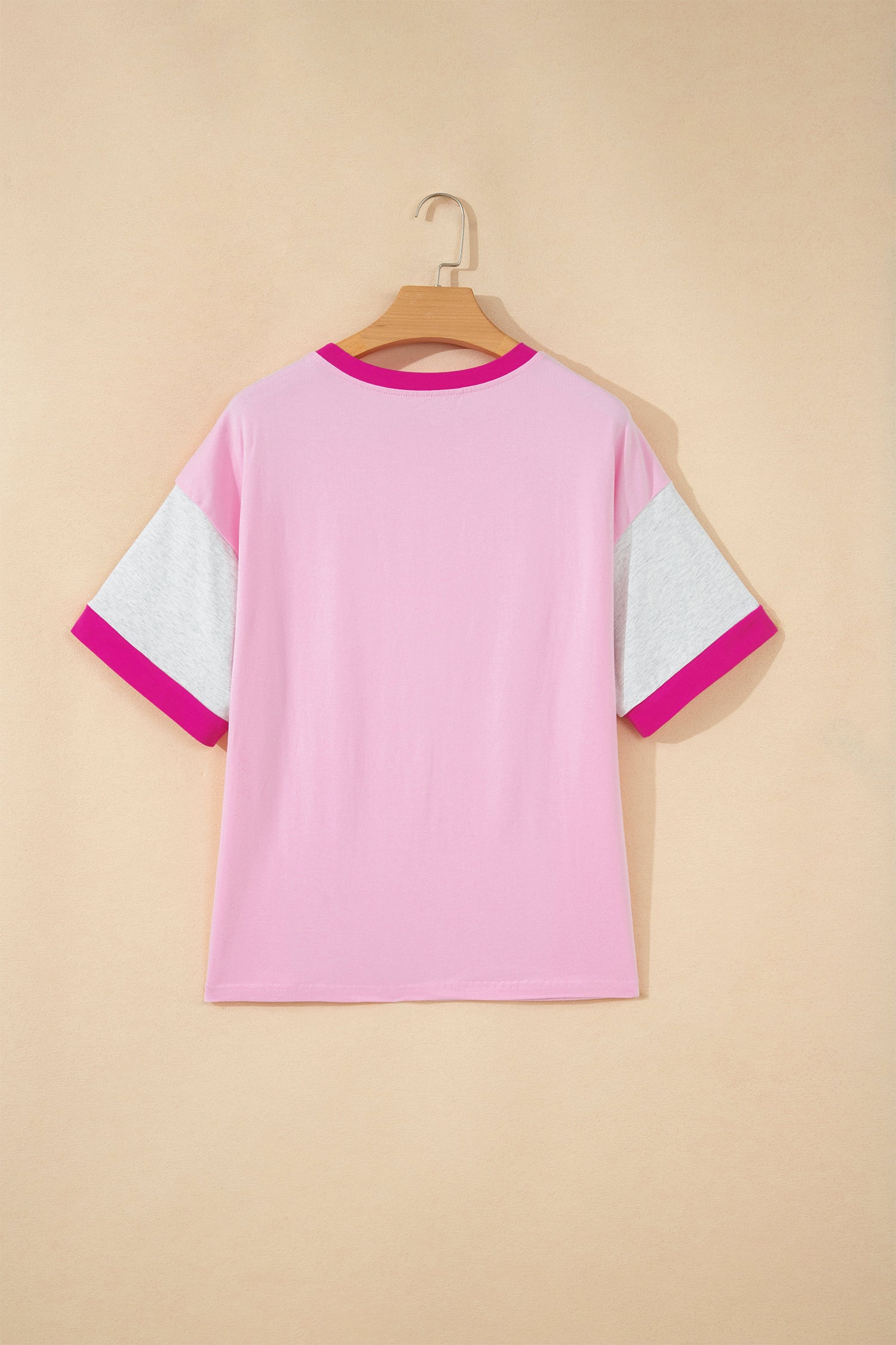 Gossamer Pink Embroidered Bow Detail Color Block Loose Tee-Tops/Tops & Tees-[Adult]-[Female]-2022 Online Blue Zone Planet