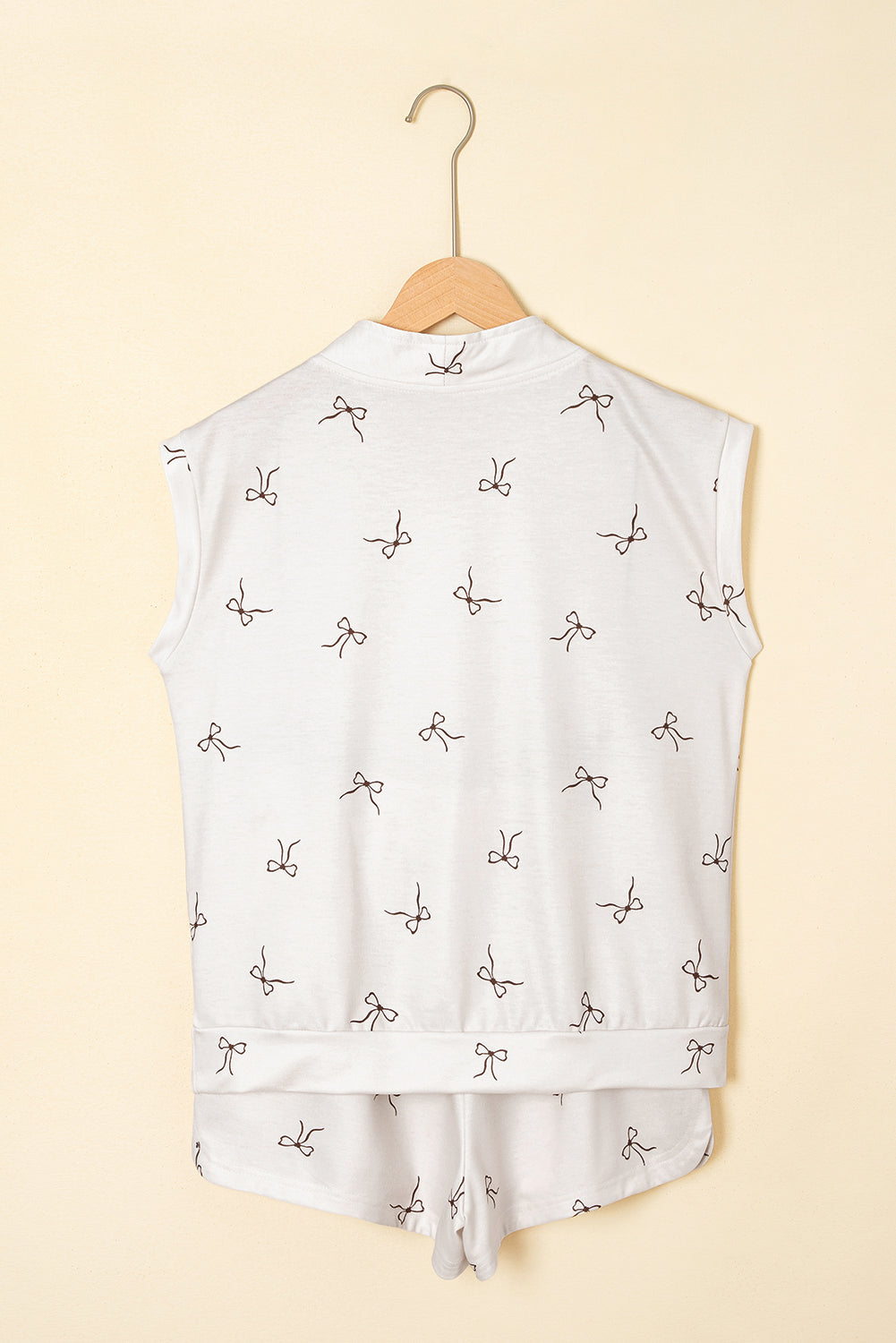 Beige Bow Print Half Zip Tank and Shorts 2pcs Set-Two Piece Sets/Short Sets-[Adult]-[Female]-2022 Online Blue Zone Planet