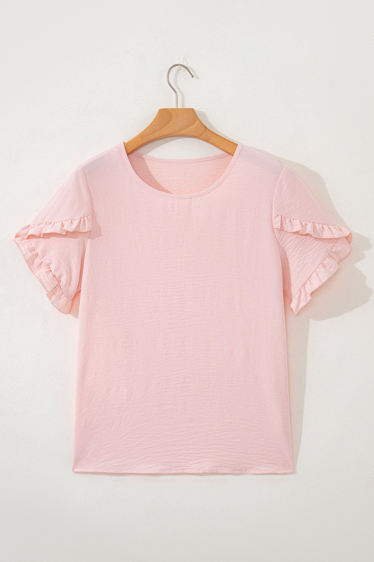 Sea Green Solid Color Ruffle Trim Short Sleeve Blouse-Tops/Blouses & Shirts-[Adult]-[Female]-2022 Online Blue Zone Planet