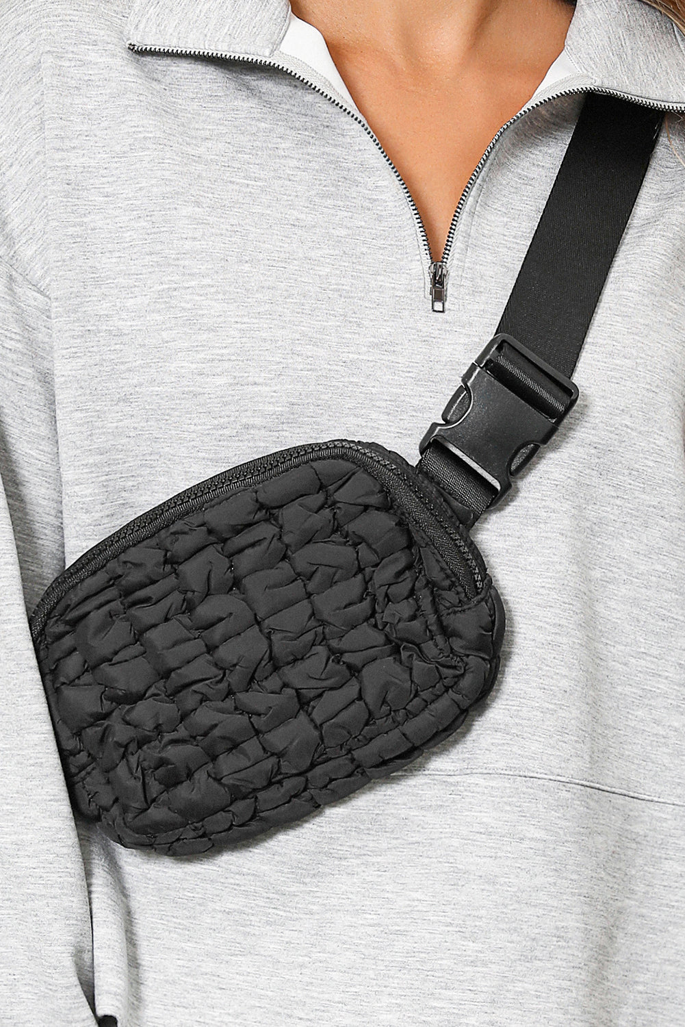 White Quilted Puffer Belt Zipper Crossbody Bags-Crossbody Bags-[Adult]-[Female]-Black-ONE SIZE-2022 Online Blue Zone Planet