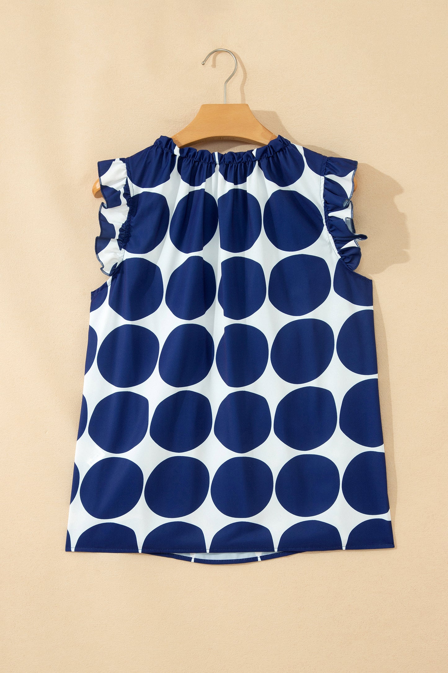 Blue Polka Dot Print Frilled Round Neck Shift Tank Top-Tops/Tank Tops-[Adult]-[Female]-2022 Online Blue Zone Planet