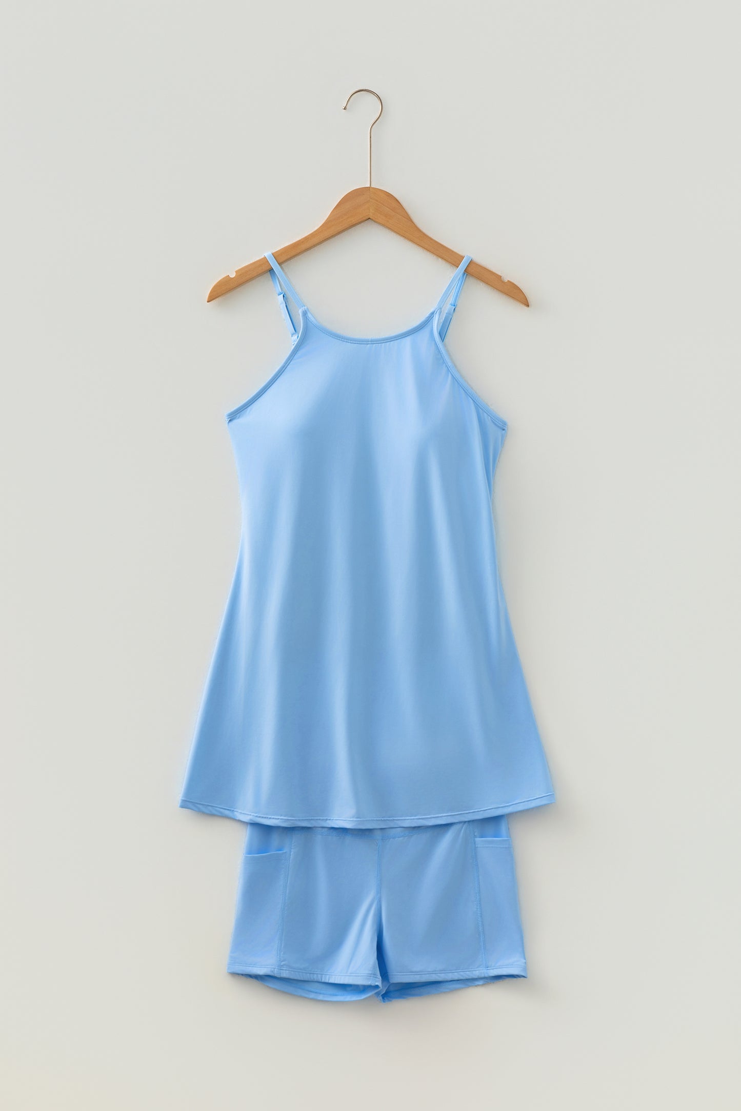 Pink Solid Color Tunic Tank Dress Athletic Shorts Two Piece Set