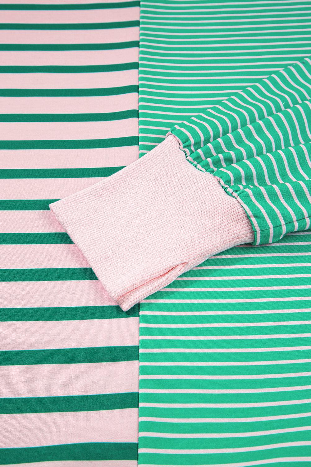 Green Stripe Color Block Exposed Seam Side Slit Plus Size Sweatshirt-Plus Size/Plus Size Sweatshirts & Hoodies-[Adult]-[Female]-2022 Online Blue Zone Planet