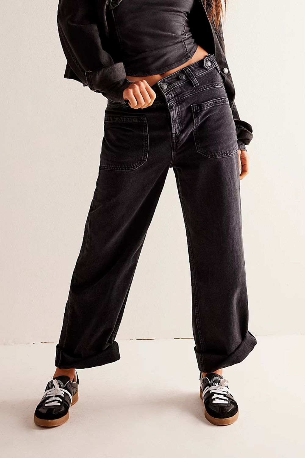 Washed Wide Leg Jeans with Pockets-BOTTOMS-[Adult]-[Female]-Black-S-2022 Online Blue Zone Planet