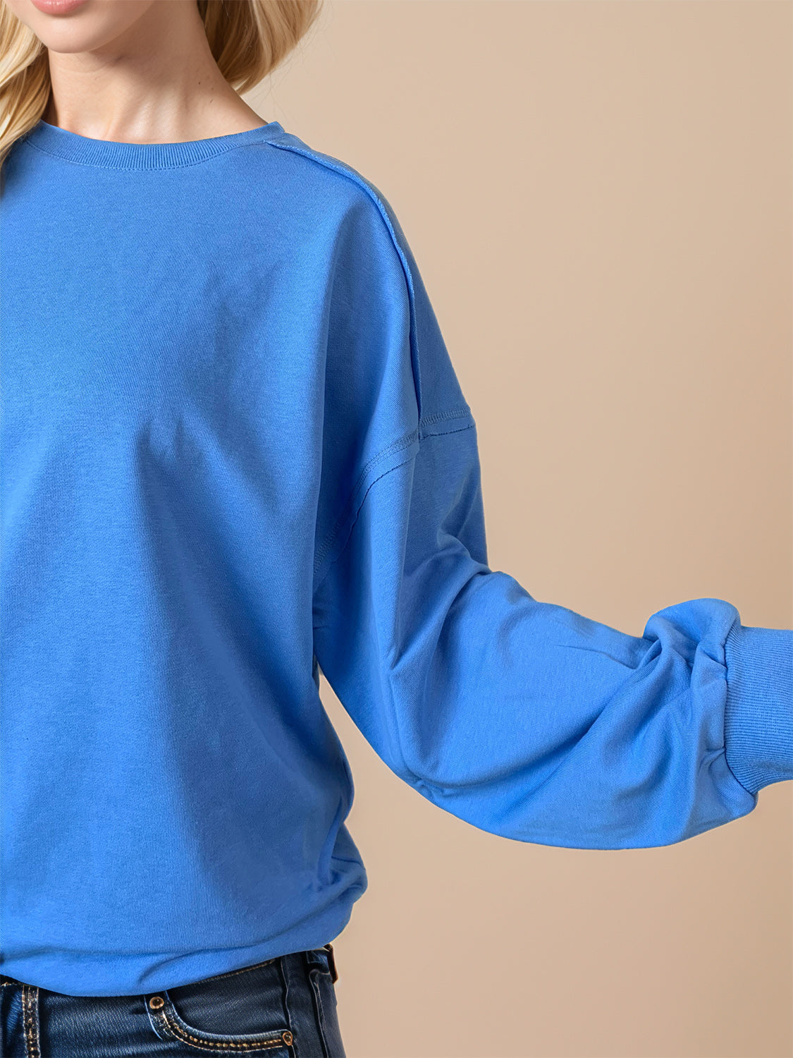 Exposed Seam Round Neck Long Sleeve Sweatshirt-TOPS / DRESSES-[Adult]-[Female]-2022 Online Blue Zone Planet