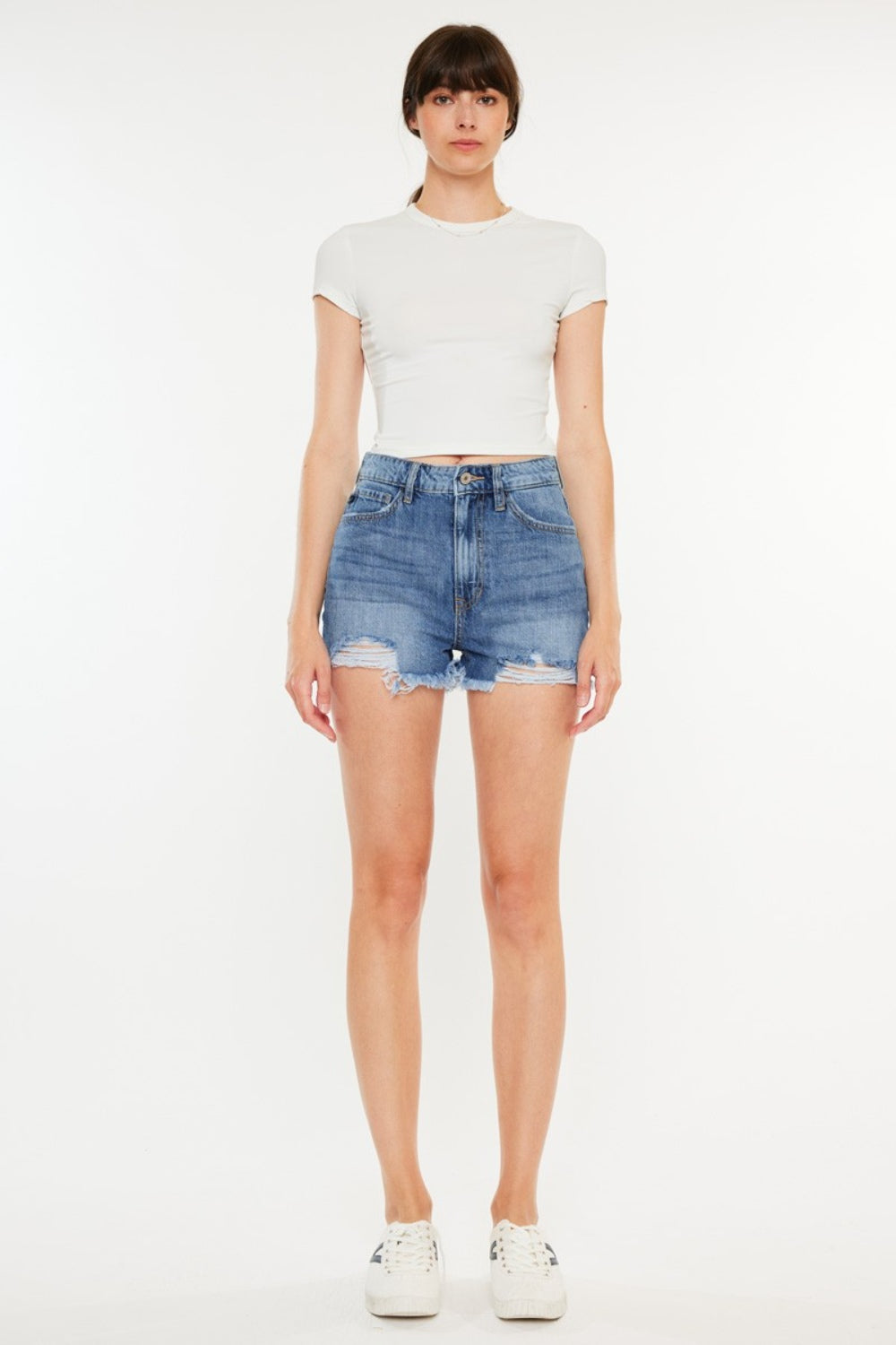 Kancan Distressed Raw Hem High Waist Denim Shorts-BOTTOMS SIZES SMALL MEDIUM LARGE-[Adult]-[Female]-2022 Online Blue Zone Planet