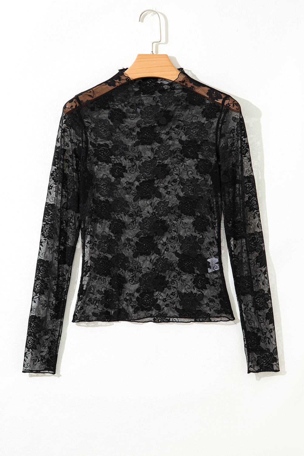 White Sheer Floral Lace Mesh Mock Neck Long Sleeve Top-Tops/Long Sleeve Tops-[Adult]-[Female]-2022 Online Blue Zone Planet