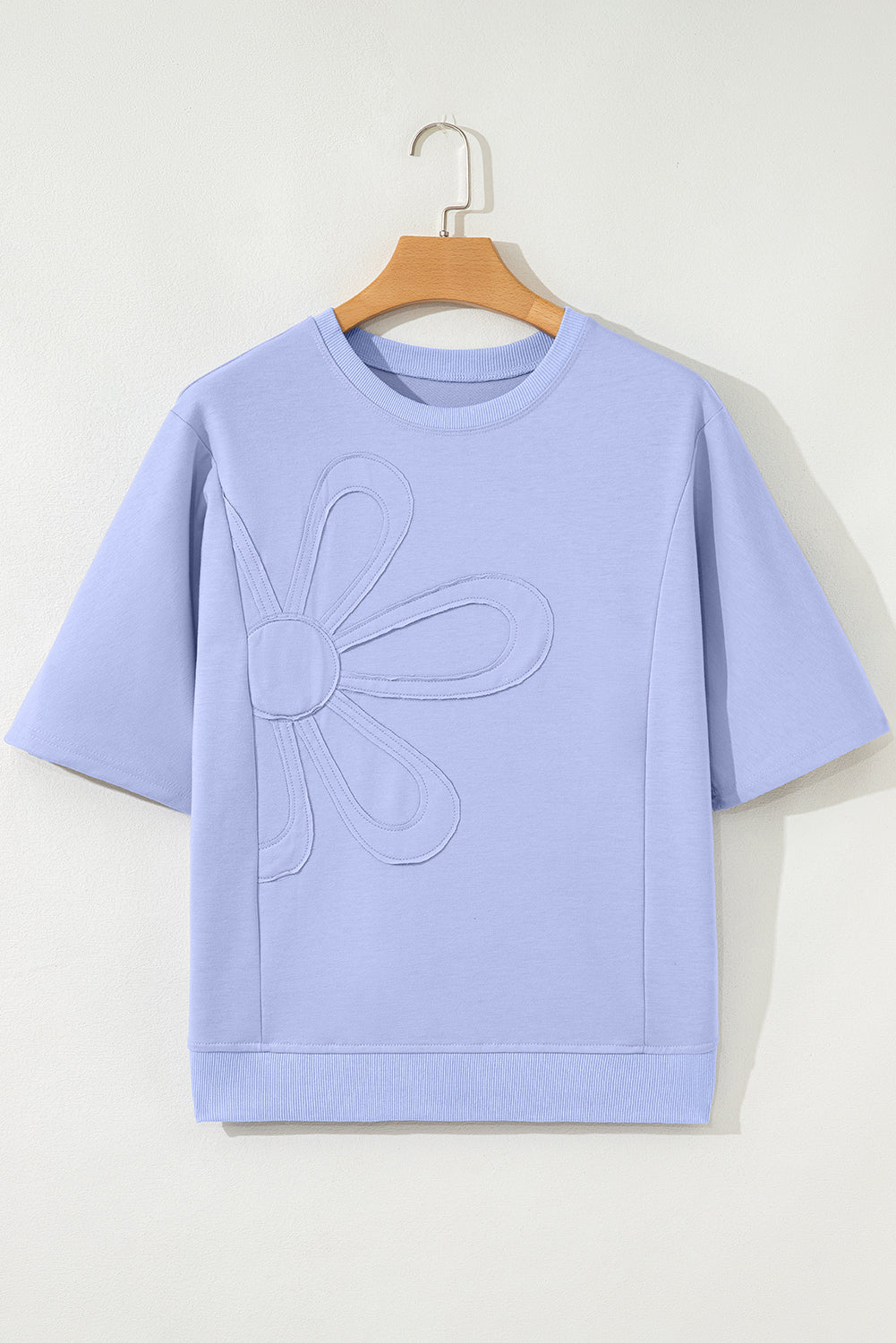 Beau Blue Floral Patched Half Sleeve Tunic Top-Tops/Tops & Tees-[Adult]-[Female]-2022 Online Blue Zone Planet
