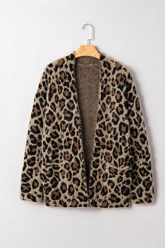 Brown Leopard Open Casual Cardigan-Sweaters & Cardigans/Cardigans-[Adult]-[Female]-2022 Online Blue Zone Planet