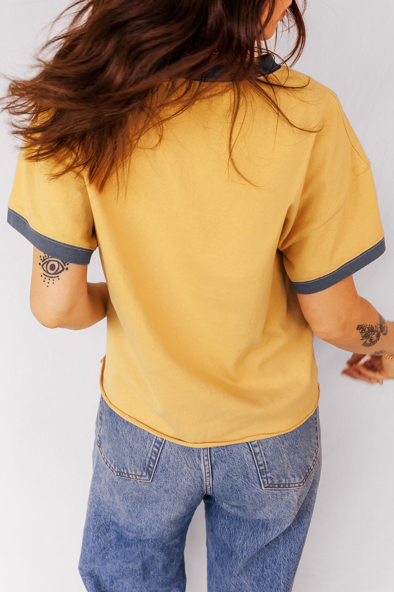 Banana Cream Contrast Trim Raw Hemline Short Sleeve Loose Top-Tops/Tops & Tees-[Adult]-[Female]-2022 Online Blue Zone Planet