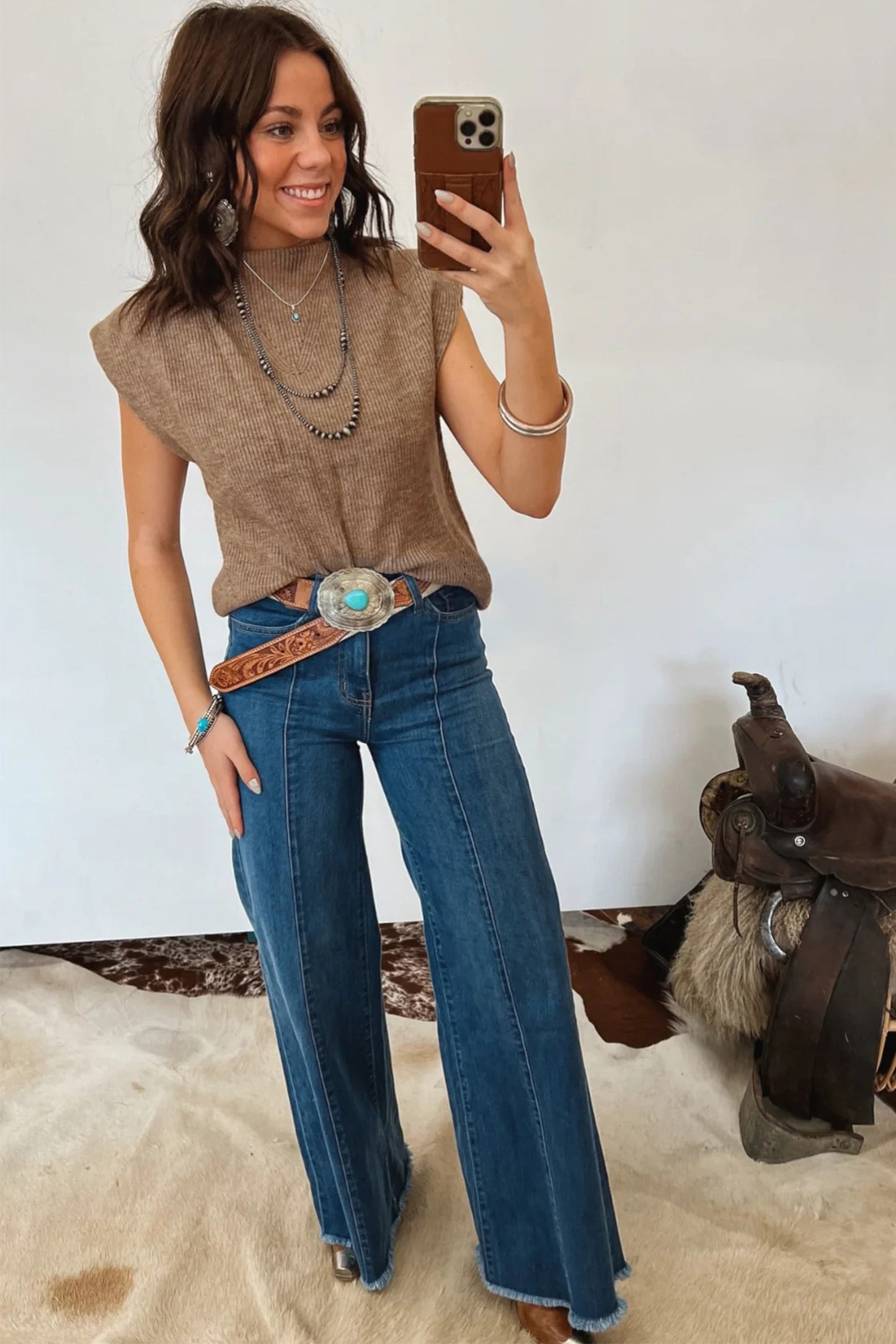 Light French Beige Solid Color Ribbed Knit Mock Neck Loose Sleeveless Sweater-TOPS / DRESSES-[Adult]-[Female]-2022 Online Blue Zone Planet