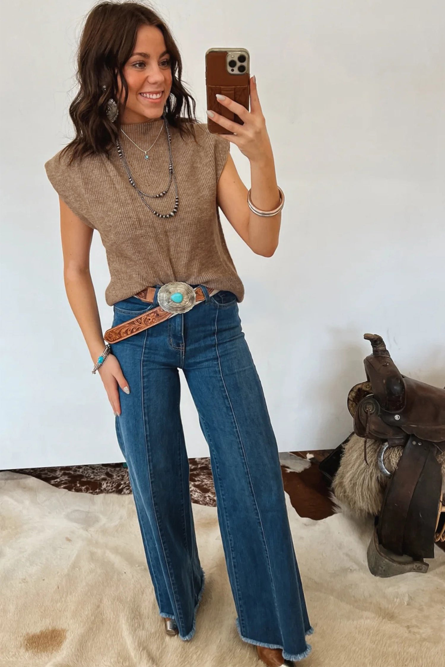 Light French Beige Solid Color Ribbed Knit Mock Neck Loose Sleeveless Sweater-TOPS / DRESSES-[Adult]-[Female]-2022 Online Blue Zone Planet