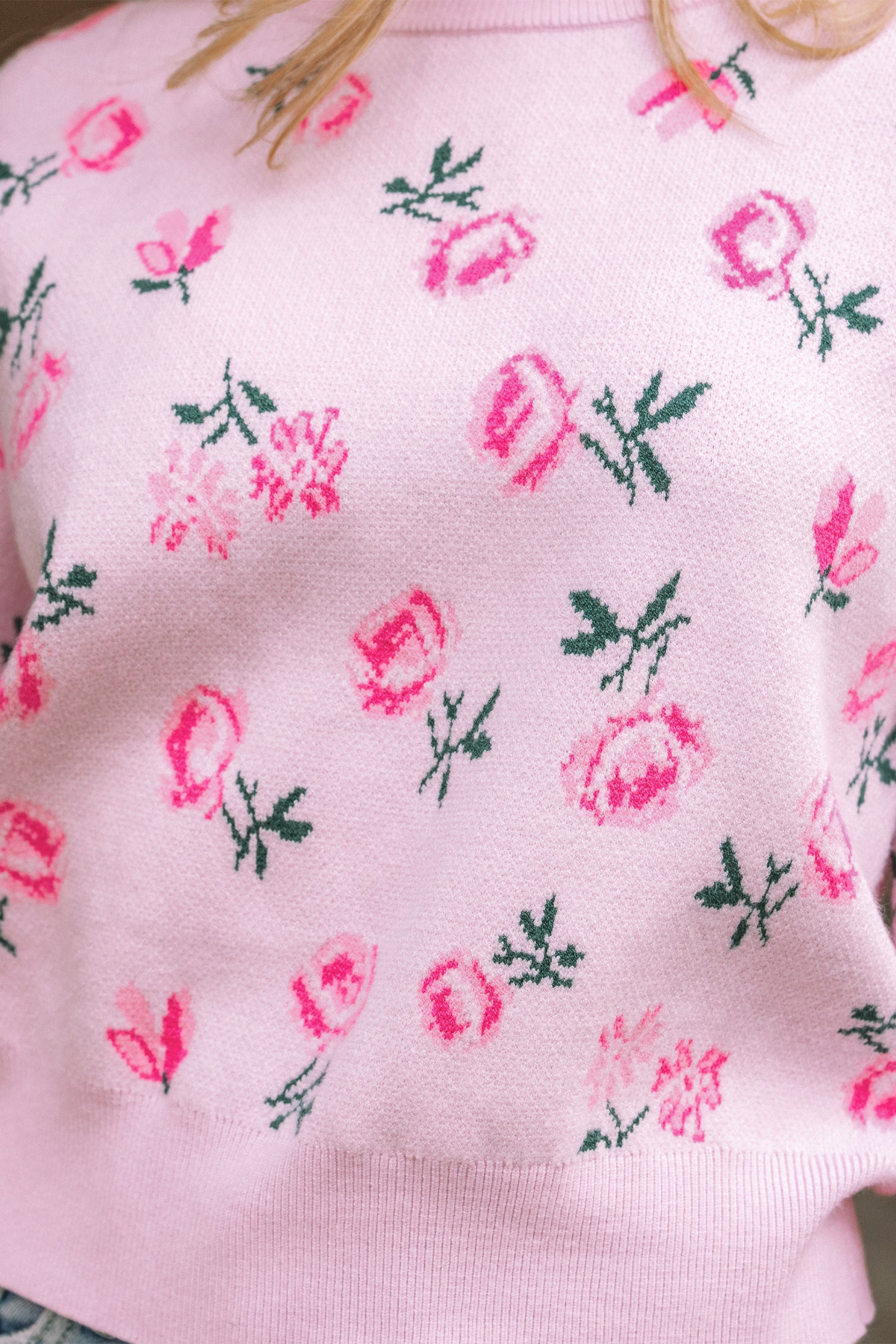 Delicacy Sweet Floral Print Drop Shoulder Cropped Sweater-TOPS / DRESSES-[Adult]-[Female]-2022 Online Blue Zone Planet