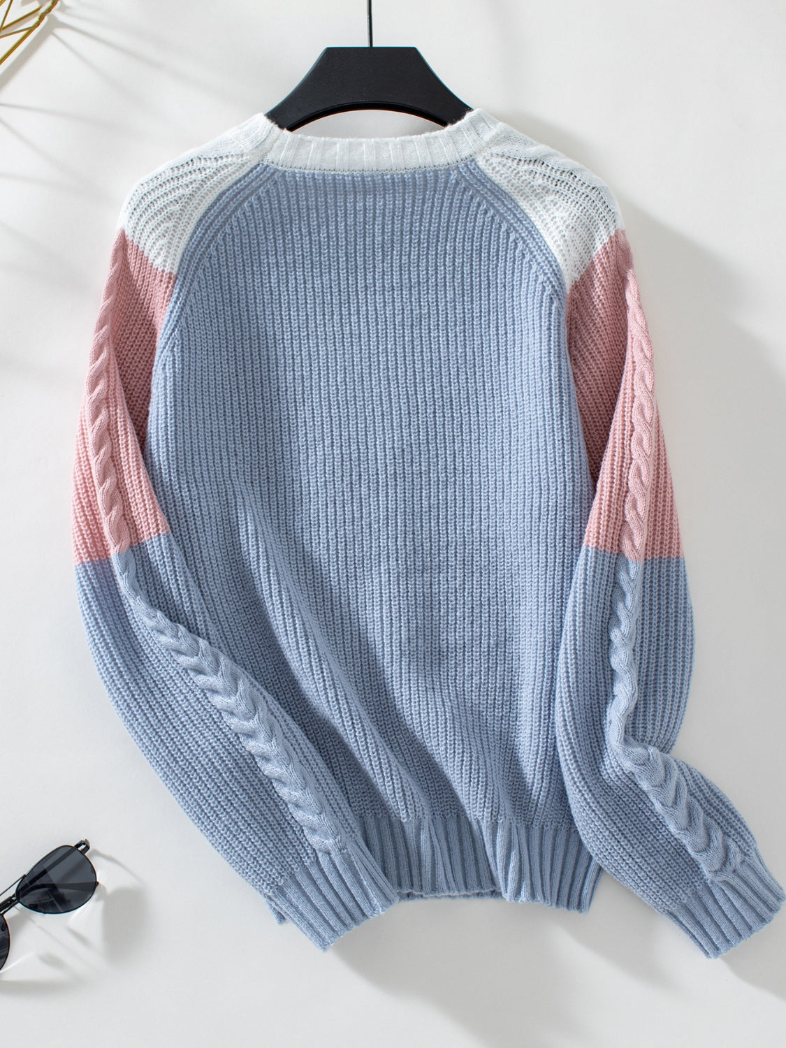 Color Block Round Neck Long Sleeve Sweater-TOPS / DRESSES-[Adult]-[Female]-2022 Online Blue Zone Planet