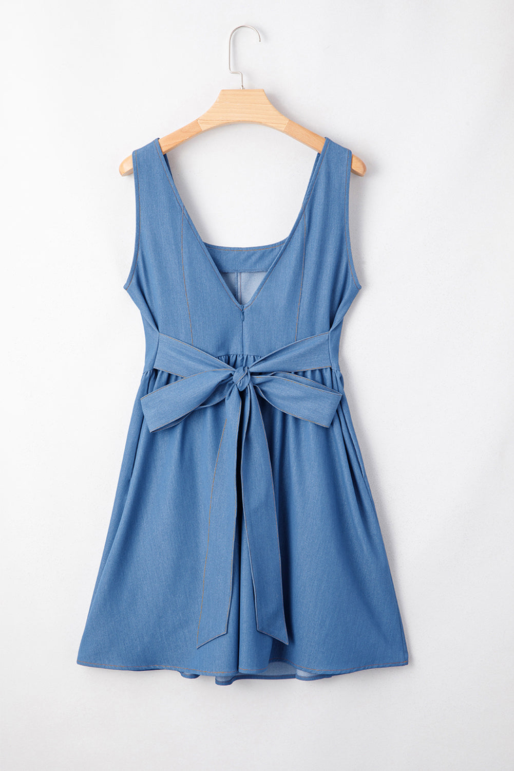 Myosotis Square Neck Pleated Waist V Cut Backless Tied Fit And Flare Dress-TOPS / DRESSES-[Adult]-[Female]-2022 Online Blue Zone Planet