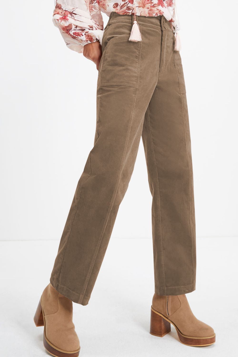 Blue Zone Planet | Half Elastic Waist Straight Pants-BOTTOM SIZES SMALL MEDIUM LARGE-[Adult]-[Female]-2022 Online Blue Zone Planet