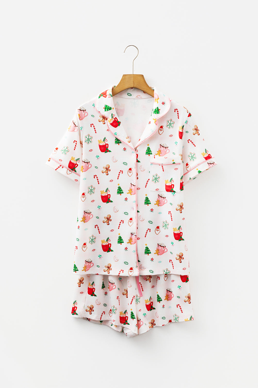 White Christmas Spirits Shirt Style 2pcs Short Pajama Set-Loungewear & Sleepwear/Sleepwear-[Adult]-[Female]-2022 Online Blue Zone Planet