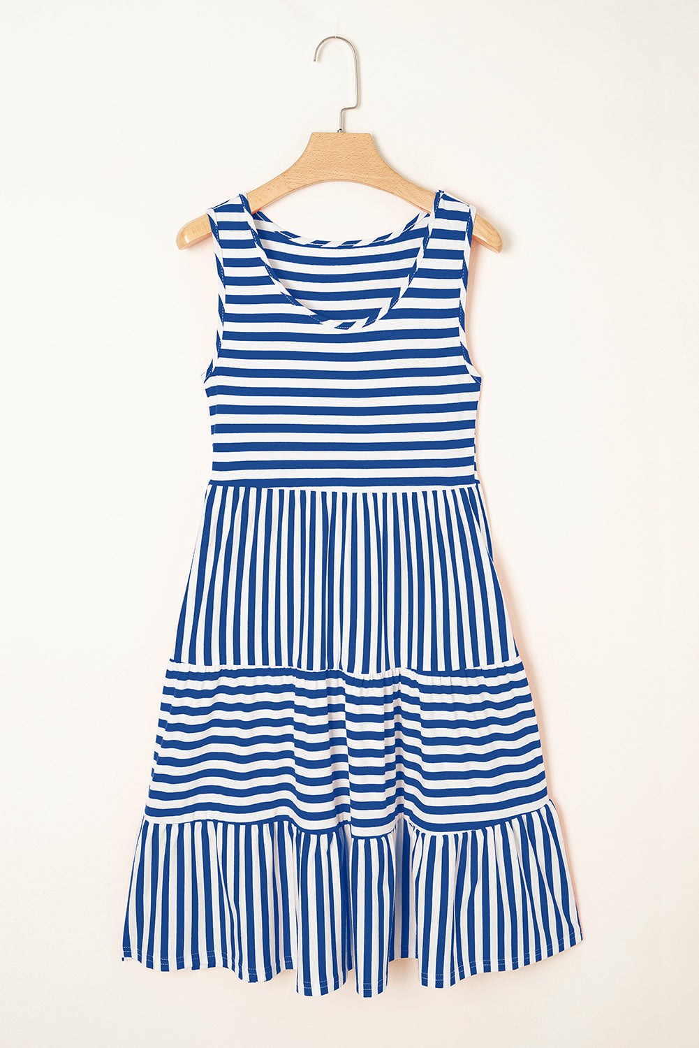 Sky Blue Stripe U Neck Sleeveless Loose Fit Mini Dress-TOPS / DRESSES-[Adult]-[Female]-2022 Online Blue Zone Planet