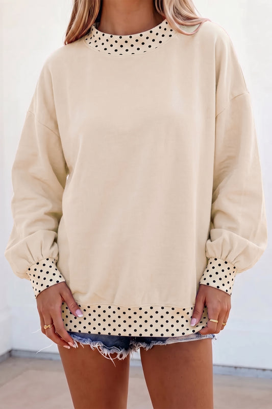 Jet Stream Colorblock Polka Dot Contrast Trim Oversized Sweatshirt-Tops/Sweatshirts & Hoodies-[Adult]-[Female]-Jet Stream-S-2022 Online Blue Zone Planet