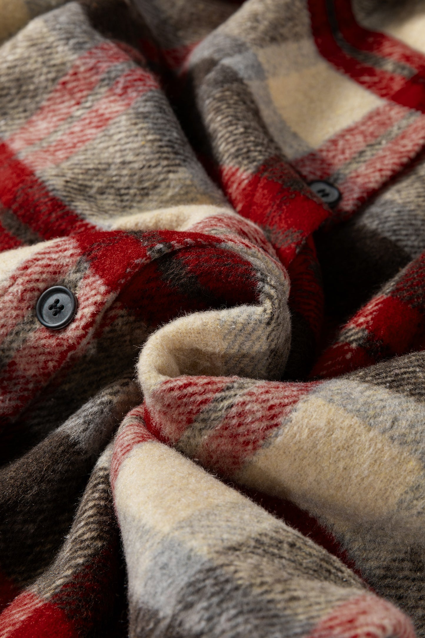 Red Brushed Plaid Buttoned Front Side Slit Tunic Shacket-Outerwear/Plaid Shackets-[Adult]-[Female]-2022 Online Blue Zone Planet