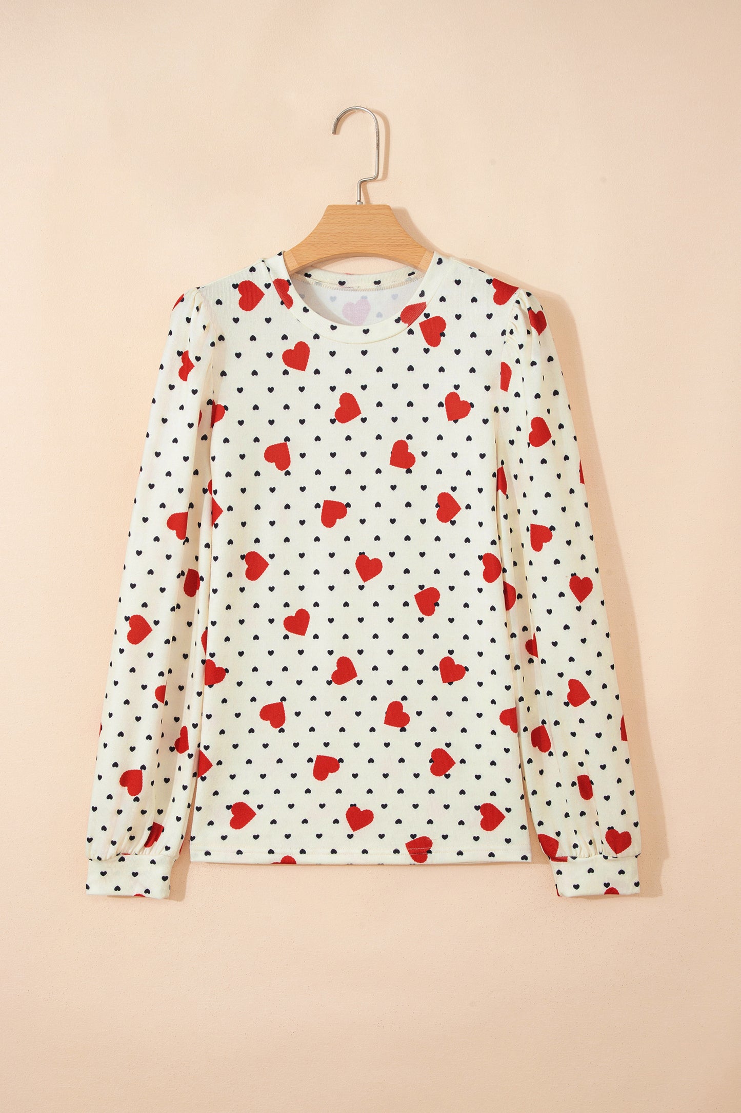 Beige Flower Heart Festive Valentine Blouse-Tops/Blouses & Shirts-[Adult]-[Female]-2022 Online Blue Zone Planet