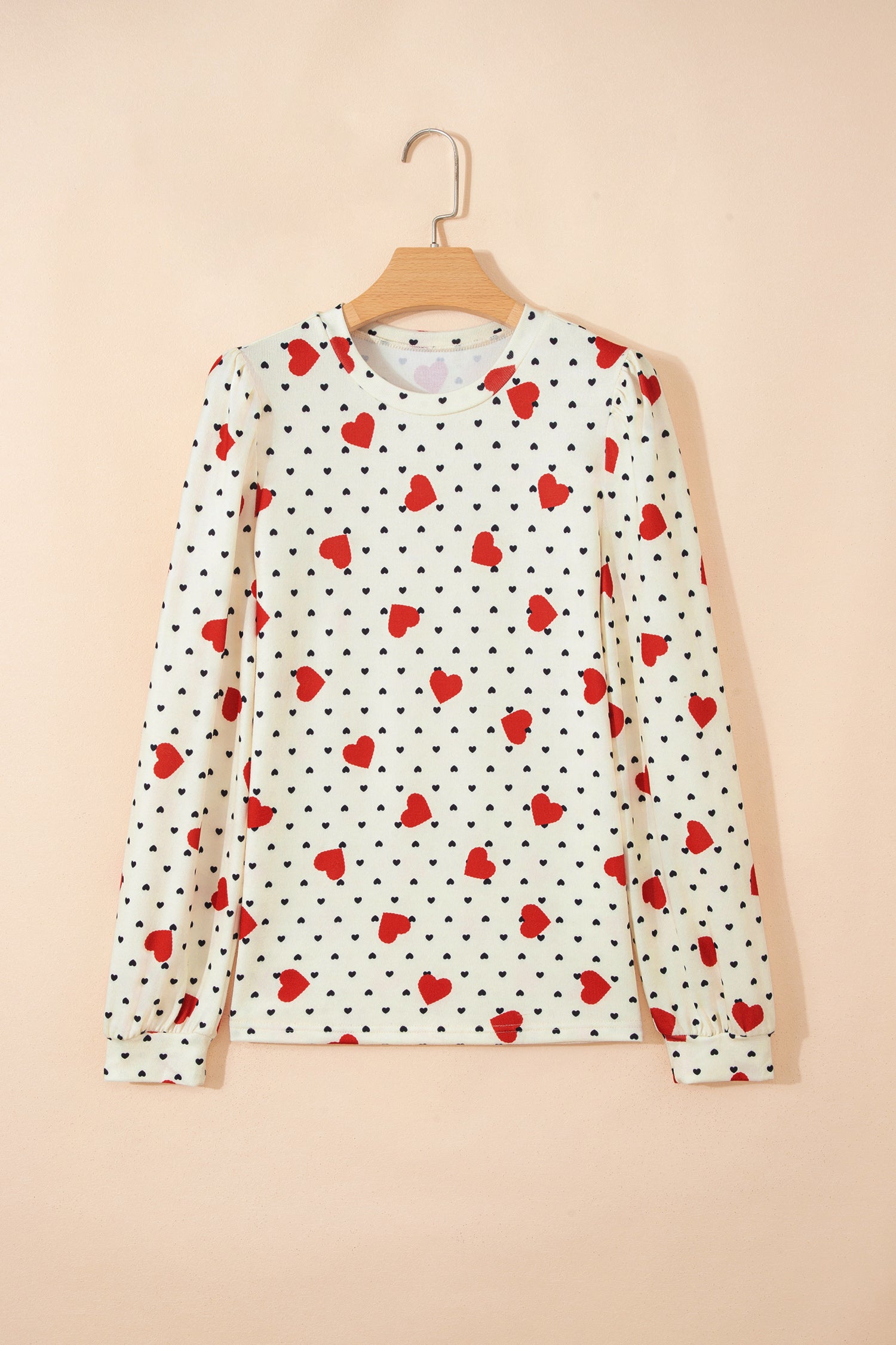 Beige Flower Heart Festive Valentine Blouse-Tops/Blouses & Shirts-[Adult]-[Female]-2022 Online Blue Zone Planet