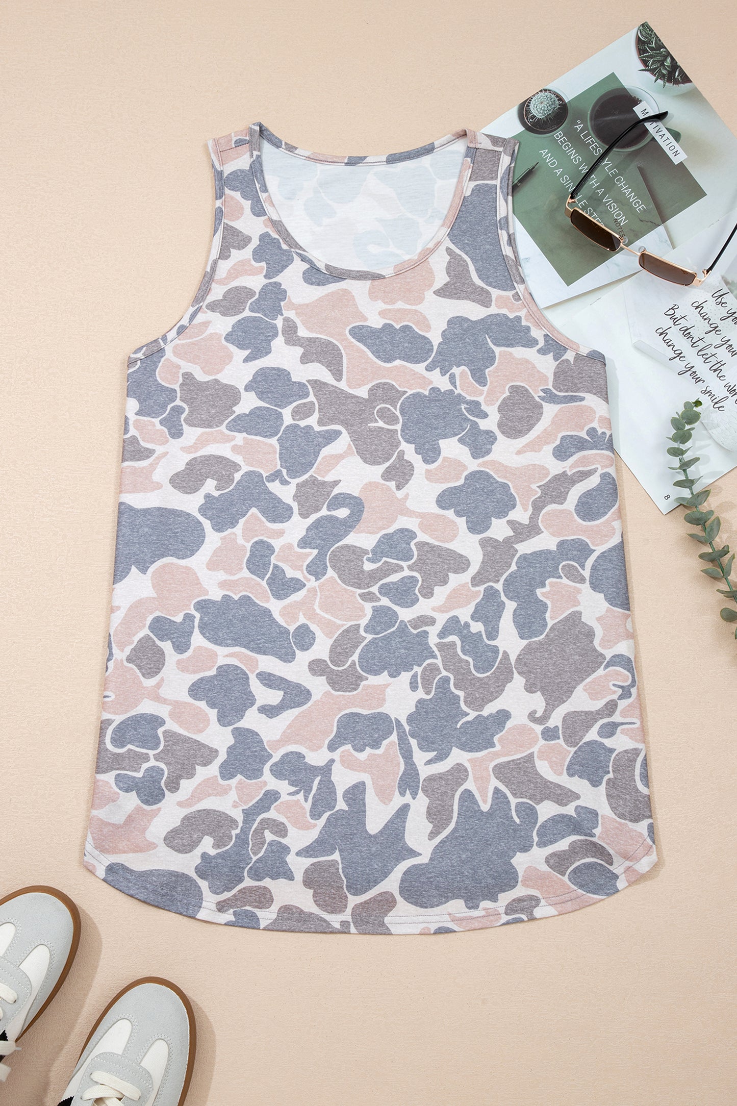 Multicolour Retro Camouflage Print Oversize Tank Top-Tops/Tank Tops-[Adult]-[Female]-2022 Online Blue Zone Planet
