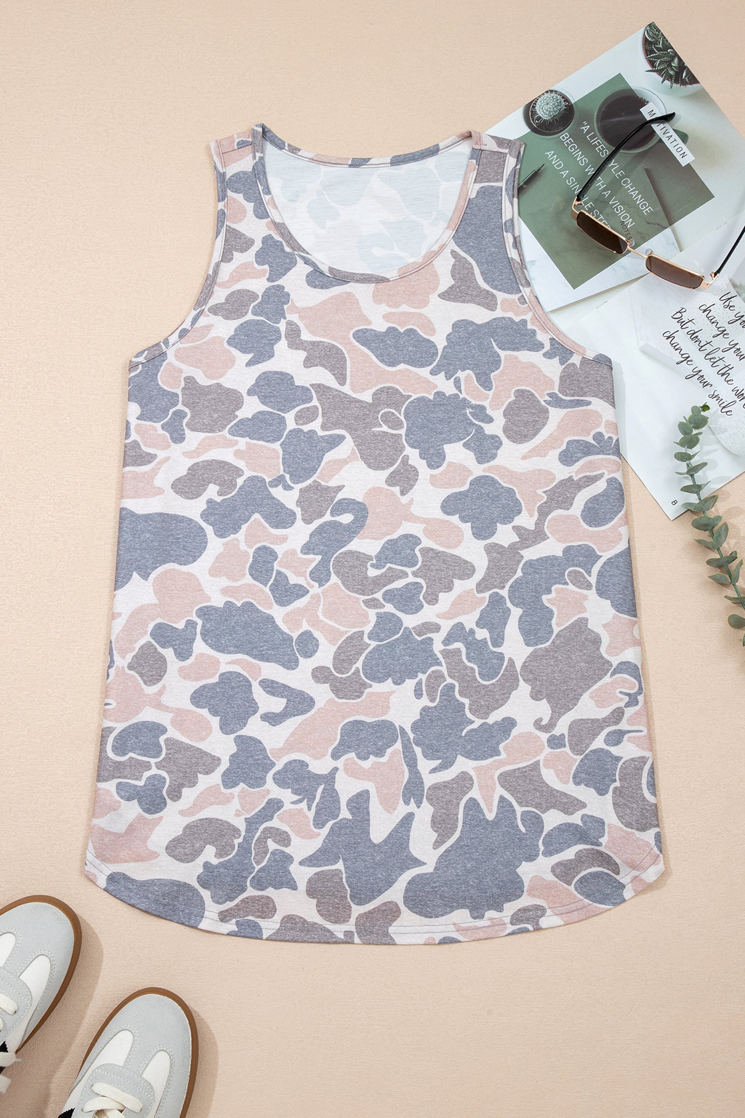Multicolour Retro Camouflage Print Oversize Tank Top-Tops/Tank Tops-[Adult]-[Female]-2022 Online Blue Zone Planet