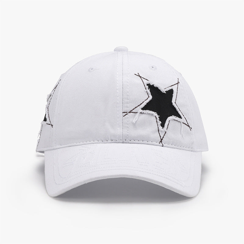 Adjustable Star Raw Hem Cap-BASEBALL HATS-[Adult]-[Female]-White-One Size-2022 Online Blue Zone Planet