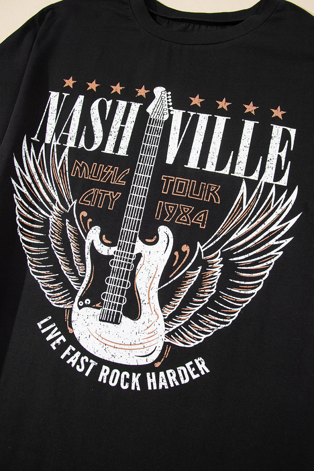 Black Nashville Guitar Print Crew Neck T Shirt Mini Dress-TOPS / DRESSES-[Adult]-[Female]-2022 Online Blue Zone Planet