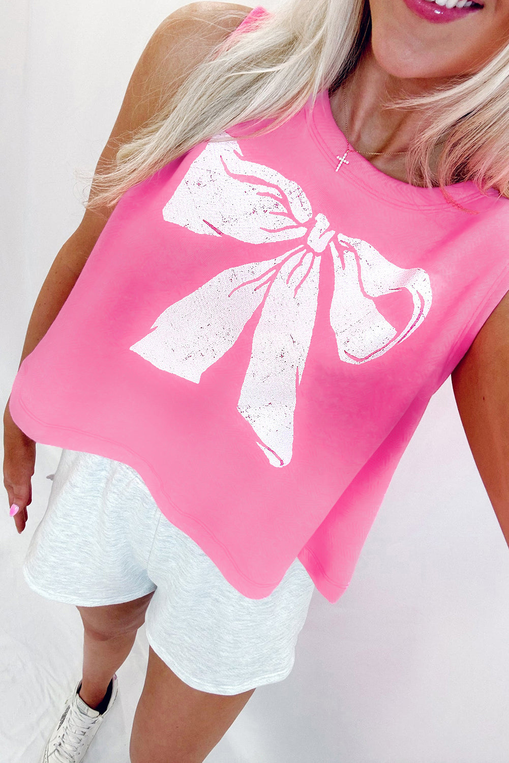 Sachet Pink Bow Print Boxy Fit Tank Top-Tops/Tank Tops-[Adult]-[Female]-Sachet Pink-S-2022 Online Blue Zone Planet