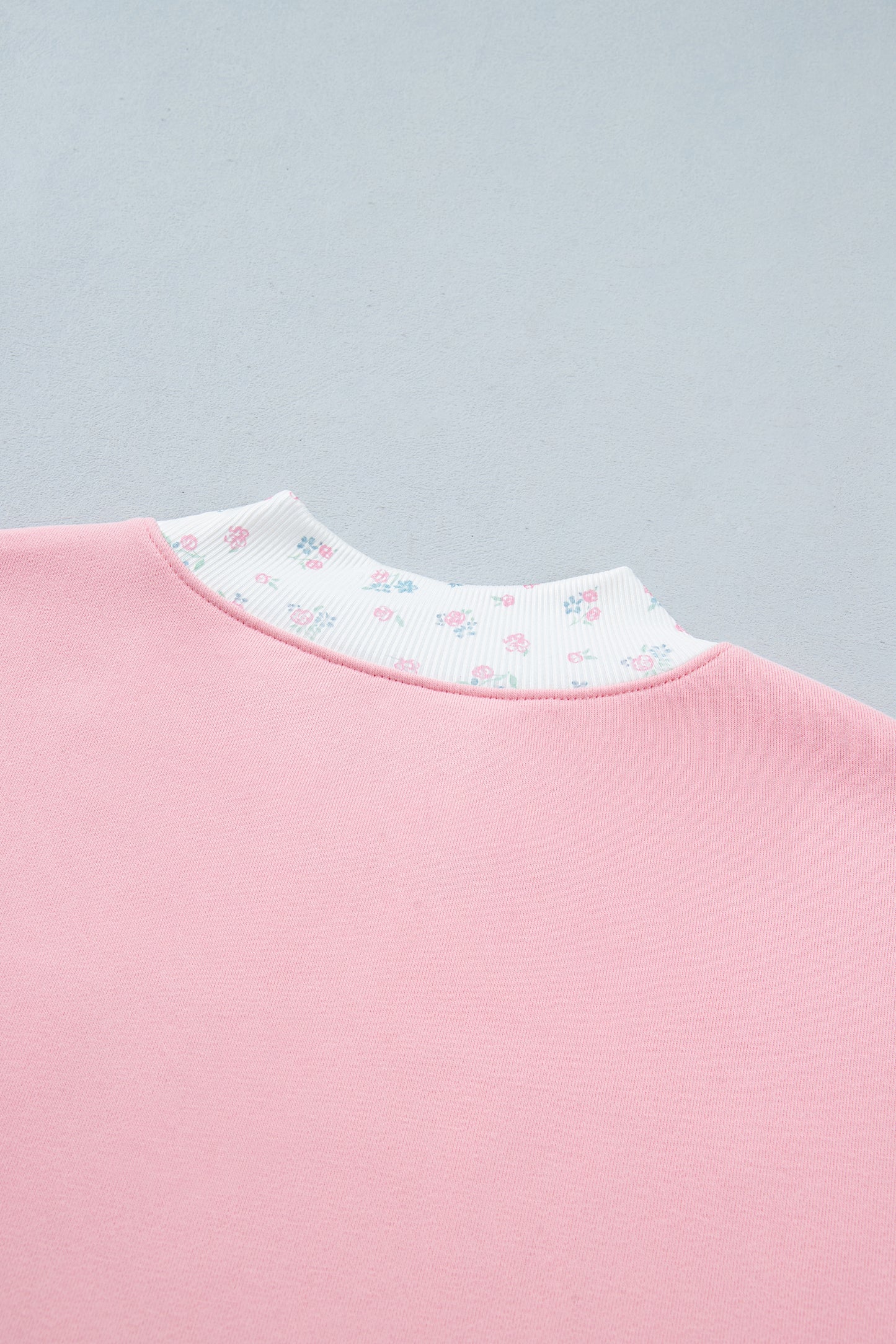 Pink High Neck Floral Patch Embroidery Long Sleeve Sweatshirt-Tops/Sweatshirts & Hoodies-[Adult]-[Female]-2022 Online Blue Zone Planet