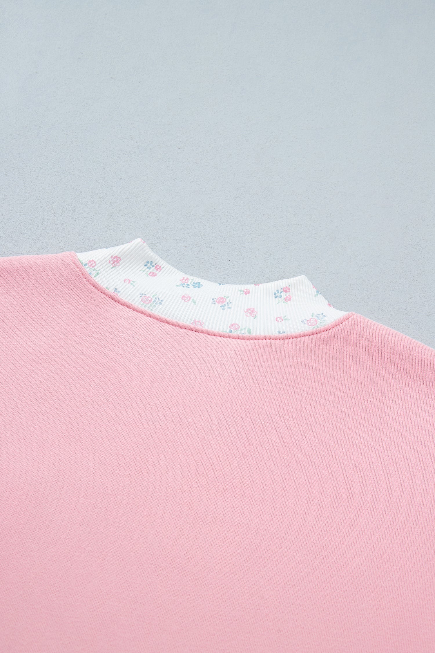Pink High Neck Floral Patch Embroidery Long Sleeve Sweatshirt-Tops/Sweatshirts & Hoodies-[Adult]-[Female]-2022 Online Blue Zone Planet