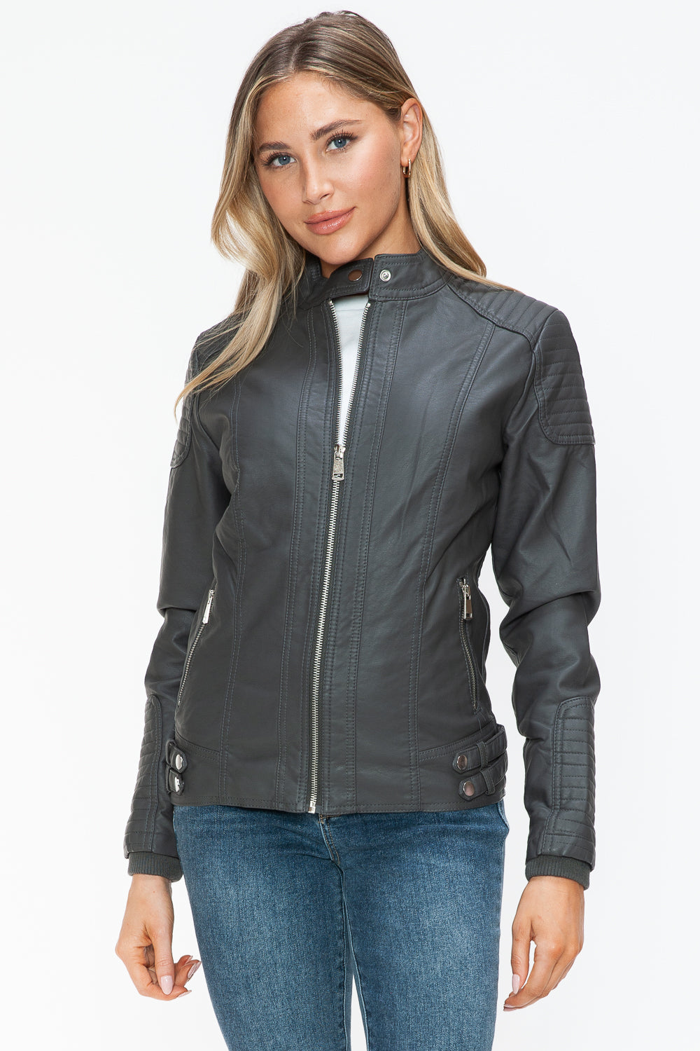 Blue Zone Planet | Snobbish Faux Leather Biker Jacket with Side Zip Pockets-TOPS / DRESSES-[Adult]-[Female]-2022 Online Blue Zone Planet