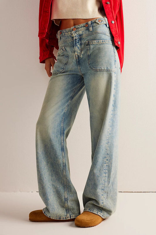 Washed Wide Leg Jeans with Pockets-BOTTOMS-[Adult]-[Female]-Medium-S-2022 Online Blue Zone Planet