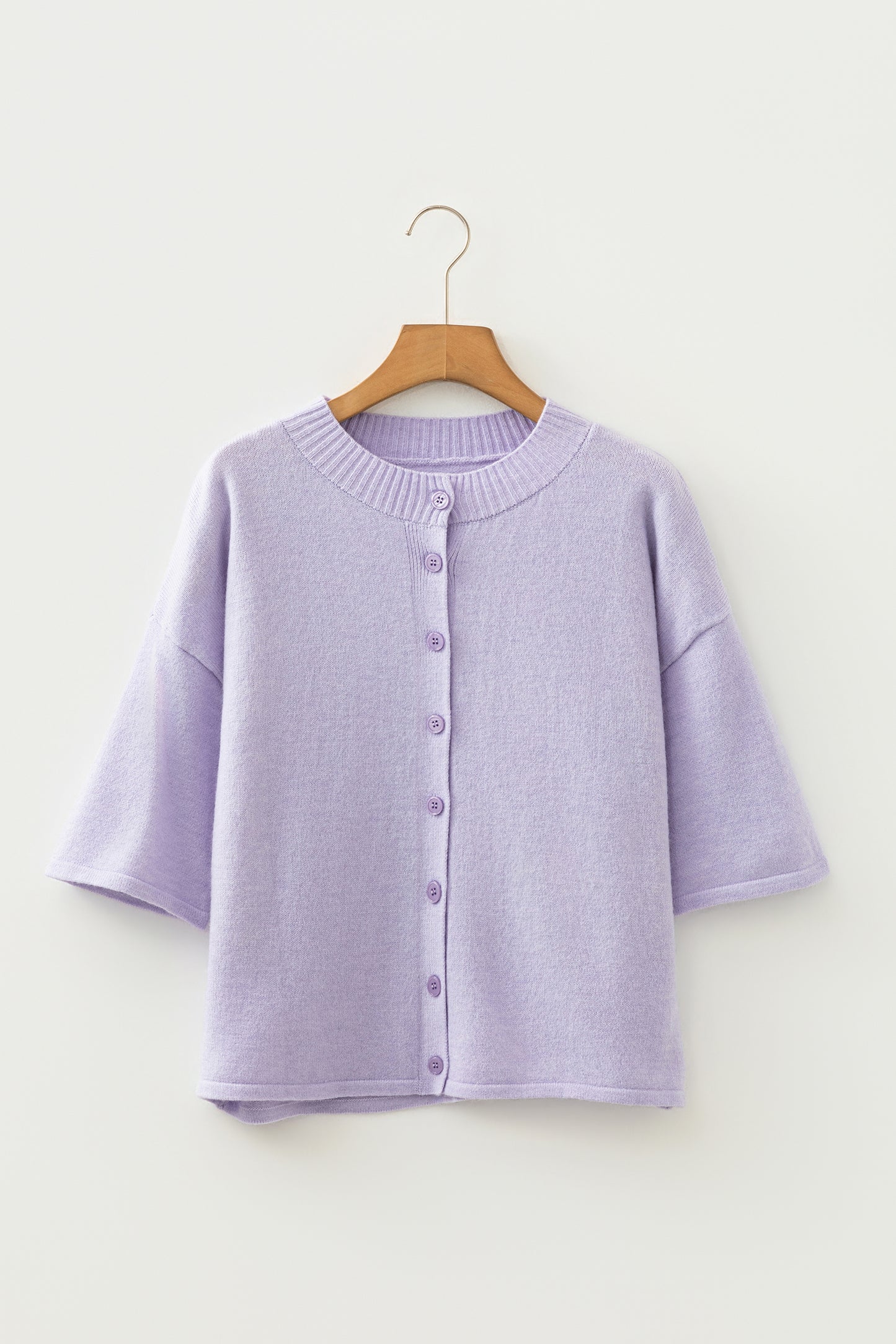 Lavendula 3/4 Sleeve Boxy Knit Button Down Sweater Cardigan-TOPS / DRESSES-[Adult]-[Female]-2022 Online Blue Zone Planet