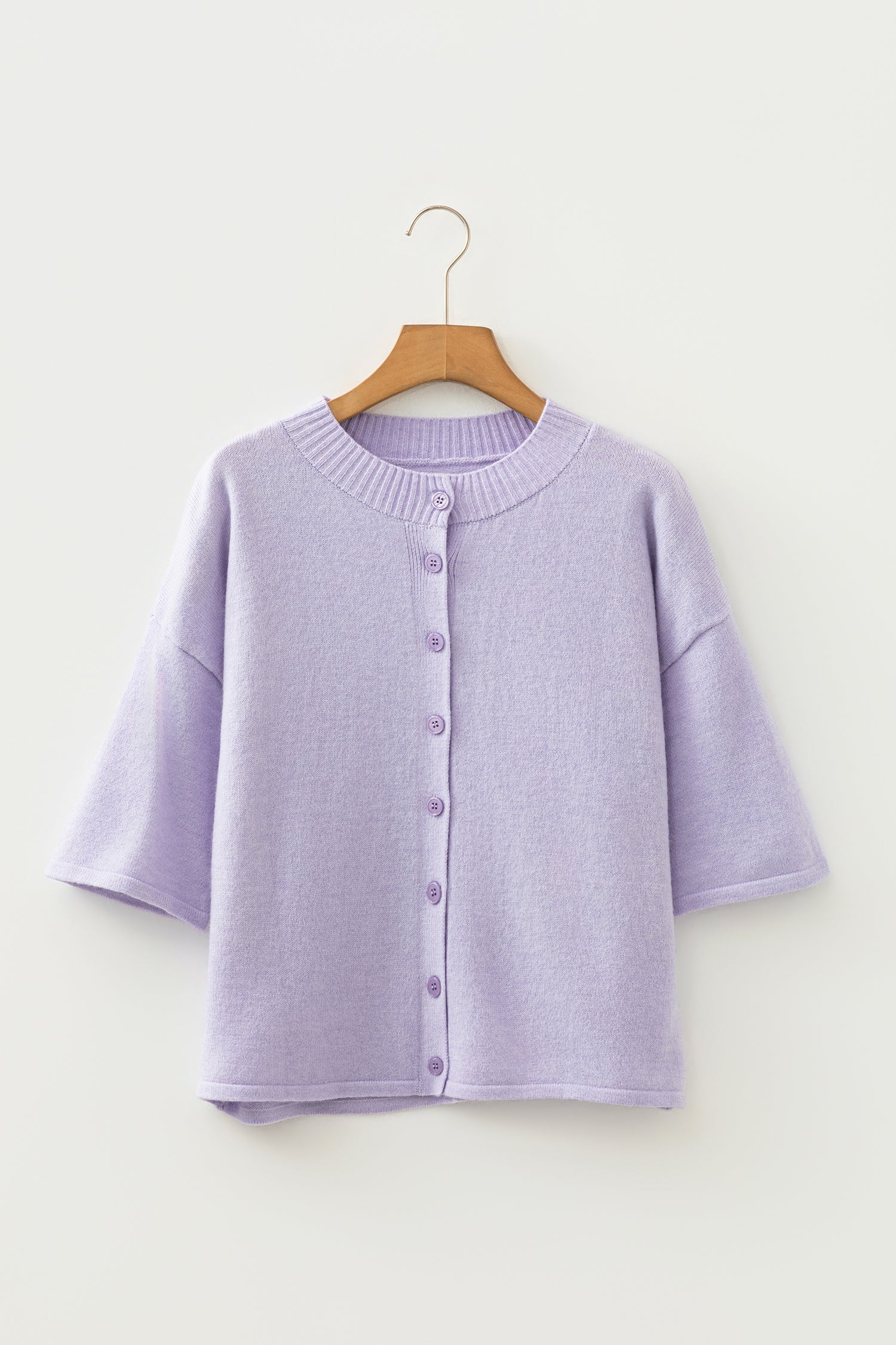 Lavendula 3/4 Sleeve Boxy Knit Button Down Sweater Cardigan-TOPS / DRESSES-[Adult]-[Female]-2022 Online Blue Zone Planet