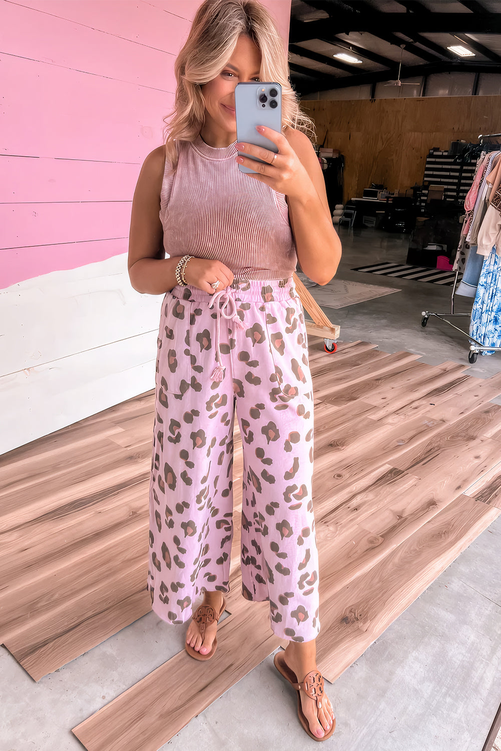 Pink Drawstring Leopard Print Patch Pocket Loose Pants-Bottoms/Pants & Culotte-[Adult]-[Female]-2022 Online Blue Zone Planet