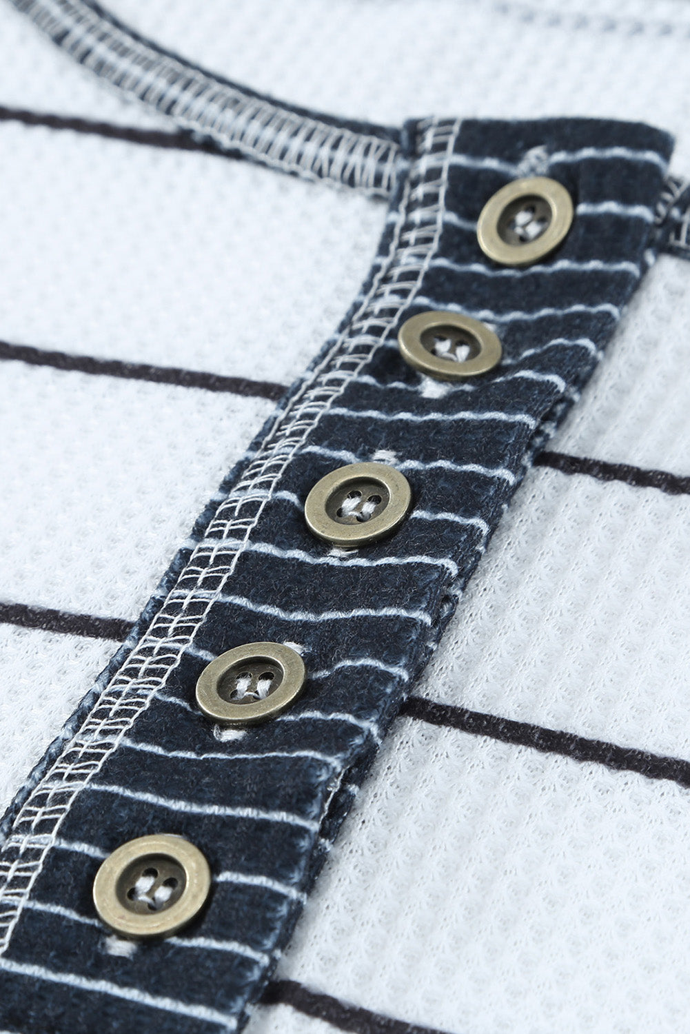 White Striped Buttoned Henley Waffle Knit Top-Tops/Blouses & Shirts-[Adult]-[Female]-2022 Online Blue Zone Planet