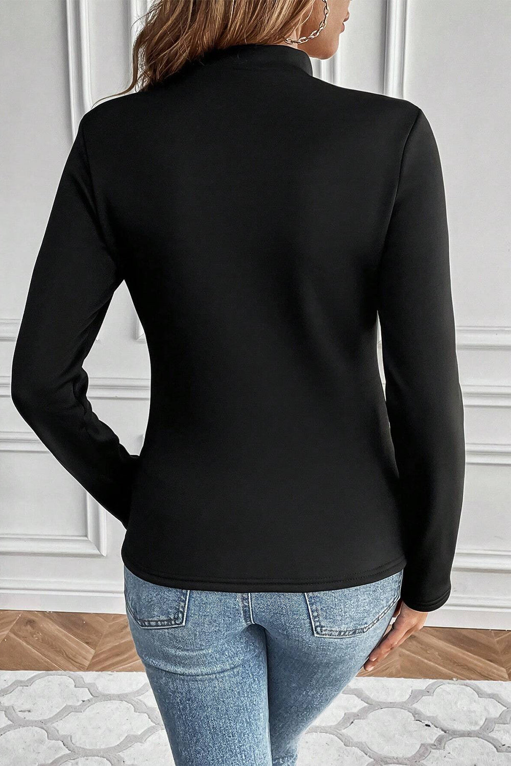 Black Mock Neck Thermal Lined Long Sleeve Tee-Tops/Long Sleeve Tops-[Adult]-[Female]-2022 Online Blue Zone Planet